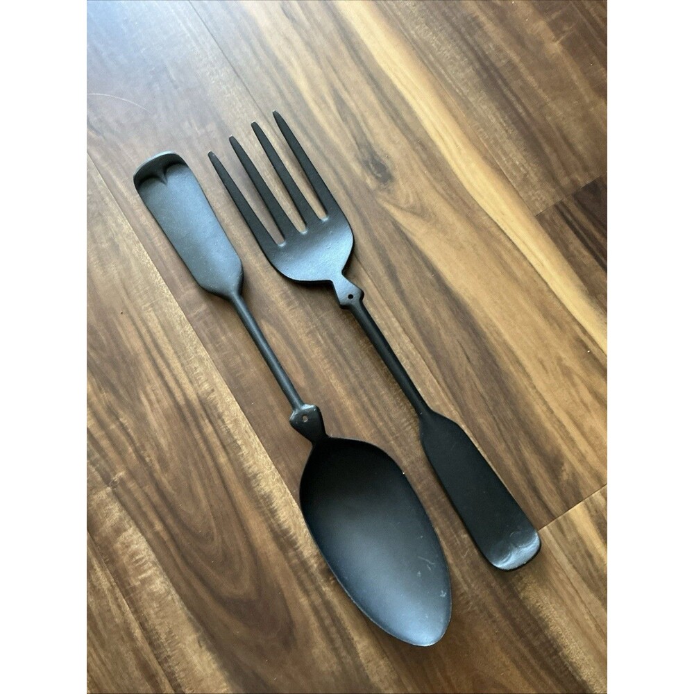 Vintage Cast Black Metal Fork & Spoon Wall Decor Set 21" | Farmhouse | Americana